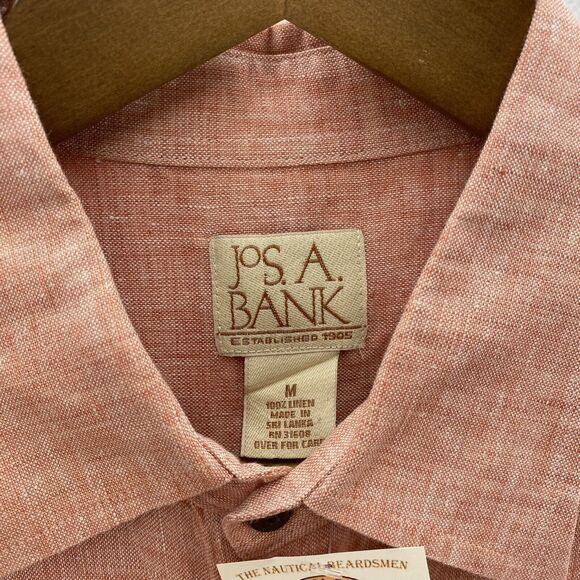 Jos A Bank Linen Shirt Men's Medium Pink Button Up Short Sleeve Summer Comfort - Picture 5 of 16